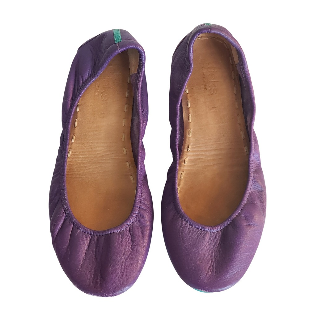Tieks by Gavrieli Purple Leather Ballet Flats Signature Teal Sole Womens 11
